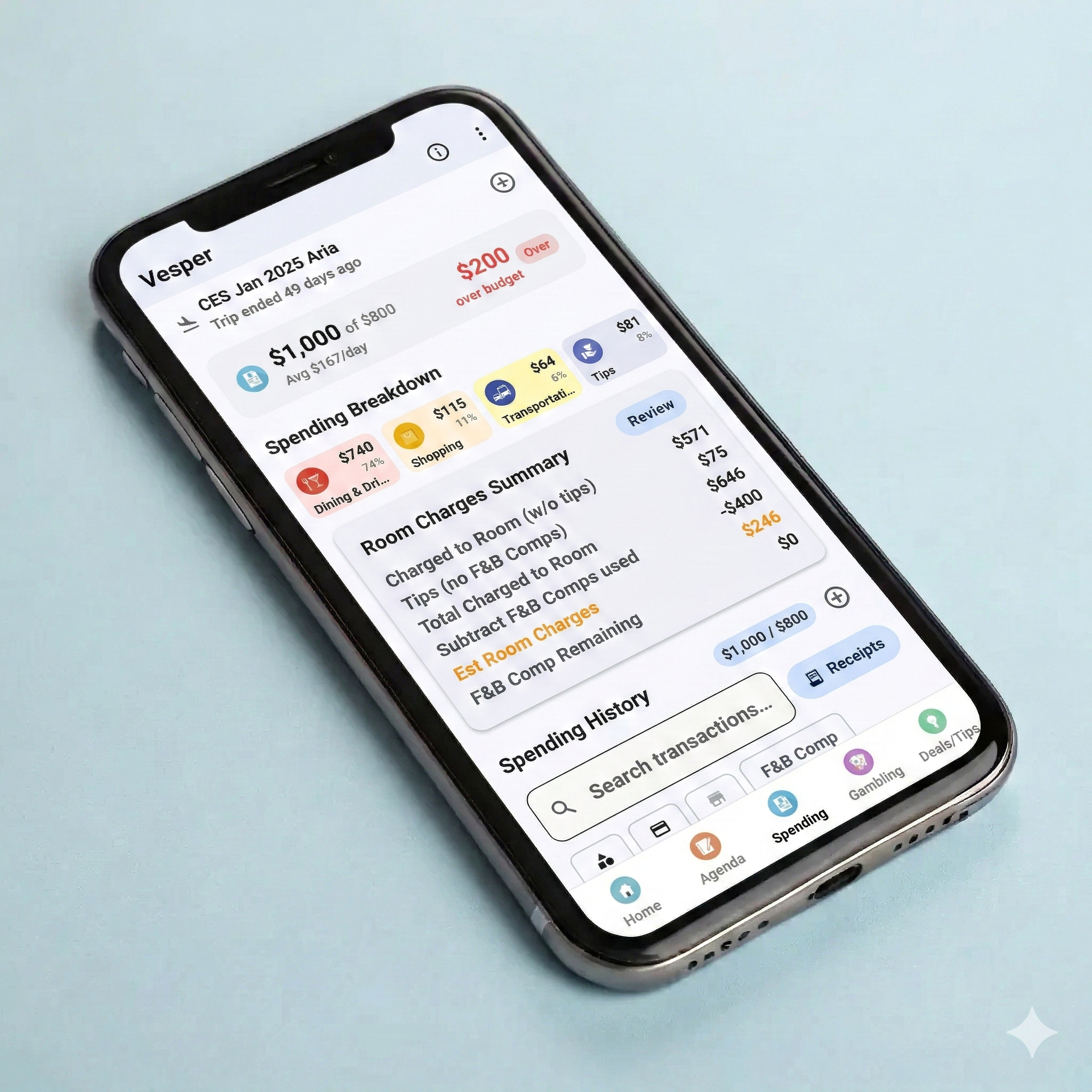 Spending Hotel Bill Summary Screen